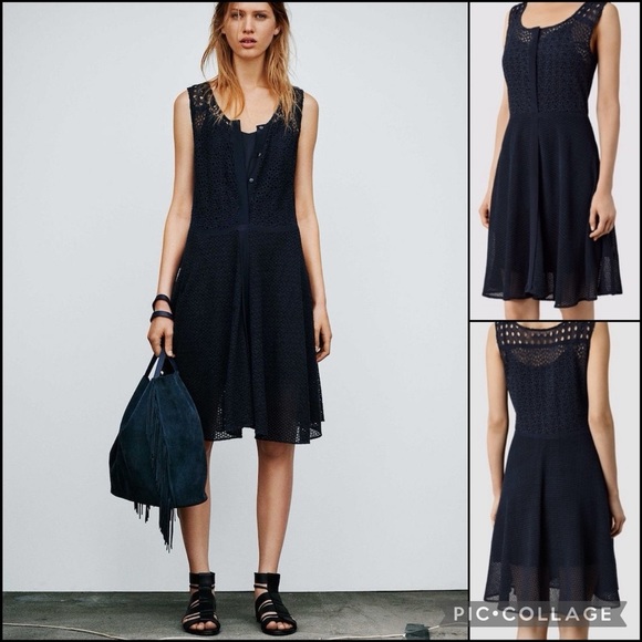 All Saints Dresses & Skirts - AllSaints Navy Blue Eyelet Lace Embroidered A-Line Dress